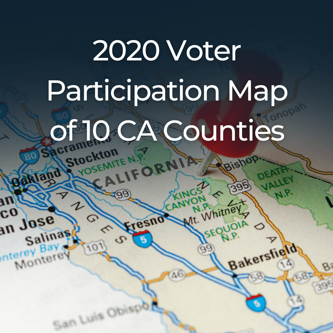 2020 voter participation map of 10 CA counties.